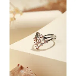 Priyaasi Crown American Diamond Rose Gold Silver-Plated Finger Ring-picture-22