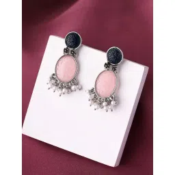 Priyaasi Elegant Featuring Green and Pink Stones Dangler Earrings-picture-32