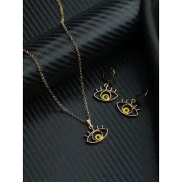 Priyaasi Evil Eye Yellow & Rose Gold Necklace & Earring Set-picture-46