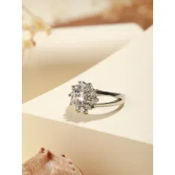 Priyaasi Floral Swirl American Diamond Silver-Plated Finger Ring-picture-35