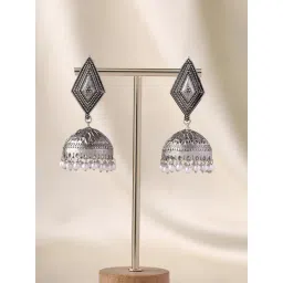 Priyaasi Fusion Diamond-Shaped Oxidized Jhumki Earrings-picture-28