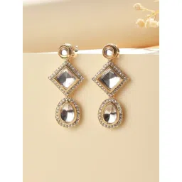 Priyaasi Geometric Polki Kundan Gold-Plated Dangler Earrings-picture-21