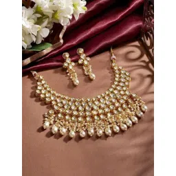 Priyaasi Gold Kundan Stone Studded & Beaded Necklace & Earring Set-picture-31