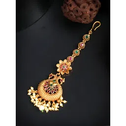 Priyaasi Gold-Plated & Pink Pearl Peacock Maang Tikka-picture-10