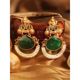 Priyaasi Gold Plated Artificial Stones and Beads Studded Contemporary Chandbalis Earrings-picture-17