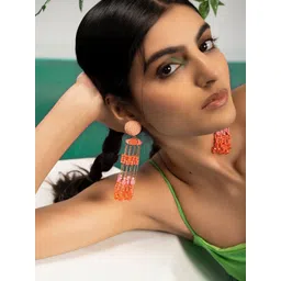 Priyaasi Gold-Plated Contemporary Artificial Stones And Beads Tasselled Drop Earrings-picture-17