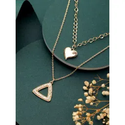 Priyaasi Gold-Plated Dual-Layer Triangular Heart Drop Link Style Necklace for Women-picture-29
