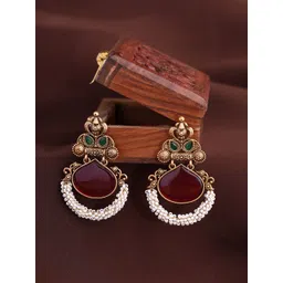 Priyaasi Gold-Plated Faux Ruby Studded Beads Beaded Contemporary Drop Earrings-picture-40