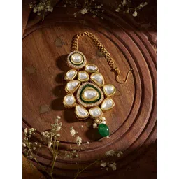 Priyaasi Gold-Plated Kundan Studded Geometric Maang Tikka Head Jewellery-picture-31