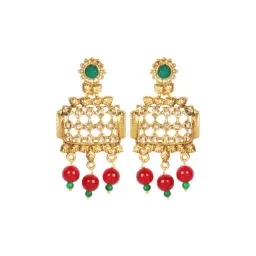 Priyaasi Gold-Plated Leaf Pattern Maroon Beaded Dangler Earrings-picture-33