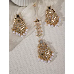 Priyaasi Gold Plated Mirror Stones-Studded & Beaded Jewellery Set-picture-28
