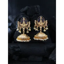 Priyaasi Gold-Plated Peacock style Stone Studded Jhumka with Bead Drop-picture-14