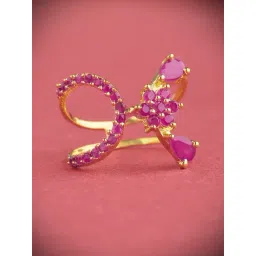 Priyaasi Gold-Plated Ruby Studded Floral Patterned Finger Ring-picture-23