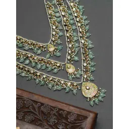 Priyaasi Gold-Plated Sea Green Studded Buds Beaded Multilayer Necklace for Women-picture-27