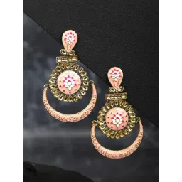 Priyaasi Gold-Plated Stone Studded Handcrafted Peach Color Dangler Earrings-picture-41