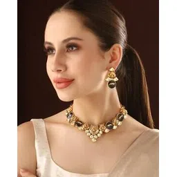 priyaasi Gold-Plated Stone-Studded Necklace & Earrings Set-picture-12