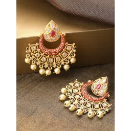 Priyaasi Gold-Plated Stones Studded Megacarrier Color with Pearls Dangler Earrings-picture-41