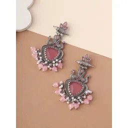 Priyaasi Gorgeous Peacock-Inspired Pink Stone Splendor Dangler Earrings-picture-40