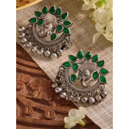 Priyaasi Green Emerald Contemporary Oxidized Chand Bali Earring-picture-39