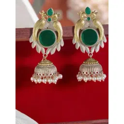 Priyaasi Green Emerald Oxidised Jhumki Earring-picture-29