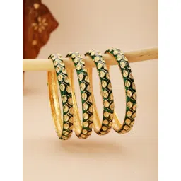 Priyaasi Green Leaf Design Meenakari Gold-Plated Bangles - Set of 4-picture-24