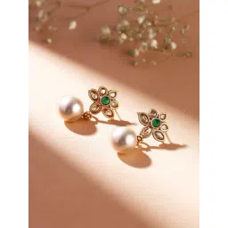 Priyaasi Green Stone Studded & Beaded Drop Earring-picture-36