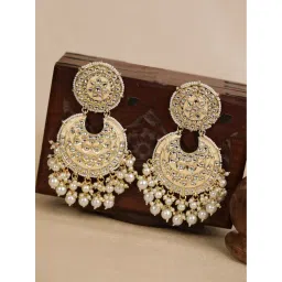 Priyaasi Kundan Studded and Beaded Peach Colored Earrings-picture-10