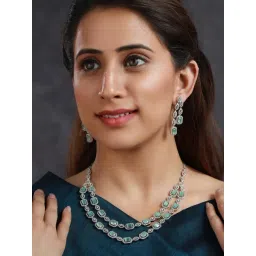 Priyaasi Mint & Silver Necklace & Earring Set-picture-34