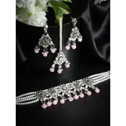 Priyaasi Multicolor Stone Studded Necklace & Earring Set-picture-37