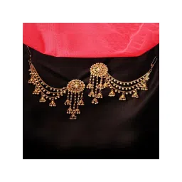 Priyaasi Off-White 18K Gold-Plated Beaded Handcrafted Jhumkas With Ear Chain-picture-12