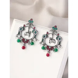 Priyaasi Oxidized Peacock Dangler Earrings-picture-39