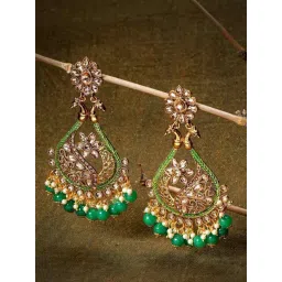 Priyaasi Peacock Green & Golden Dangler Earrings-picture-11