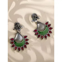 Priyaasi Pink & Green Stone Studded Contemporary Oxidised Drop Earring-picture-22