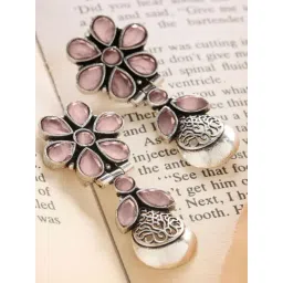 Priyaasi Pink Contemporary Crystals Oxidised Drop Earring-picture-13