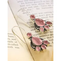 Priyaasi Pink Contemporary Quartz Oxidised Drop Earring-picture-15