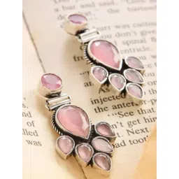 Priyaasi Pink Crystals Contemporary Oxidized Drop Earring-picture-16