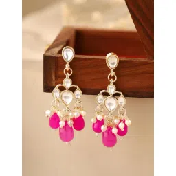 Priyaasi Pink Gold Plated Kundan Stone Studded & Beaded Drop Earring-picture-40