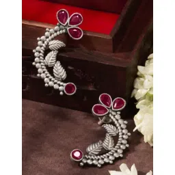 Priyaasi Pink Ruby Studded Oxidised Contemporary Drop Earring-picture-20