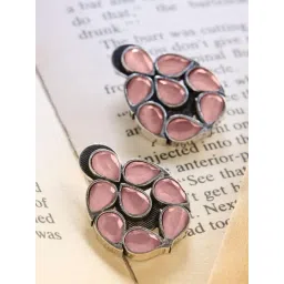 Priyaasi Pink Stone Studded Oxidized Contemporary Stud Earring-picture-26