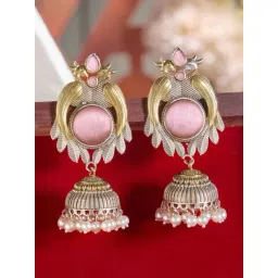 Priyaasi Pink Studded Oxidised Gold Plated Contemporary Jhumki Earring-picture-25