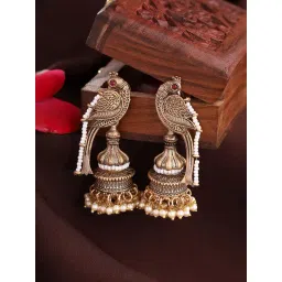 Priyaasi Plain Gold-Plated Peacock Jhumki Earrings-picture-16