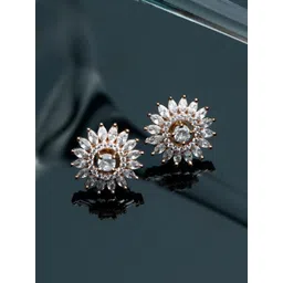 Priyaasi Rose Gold Contemporary Blooming Flower Studs Earrings-picture-39