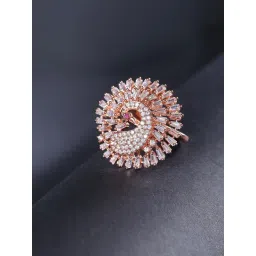 Priyaasi Rose Gold-Plated Peacock Inspired Studded with American Diamond Finger Ring-picture-17