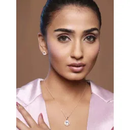 Priyaasi Round Solitaire Rose Gold Necklace Set-picture-11