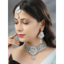 Priyaasi Silver Necklace, Earring & Maang Tikka Set-picture-25