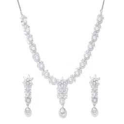 Priyaasi Silver-Plated American Diamond and Pearls Studded Jewellery Set in Floral Pattern image 3