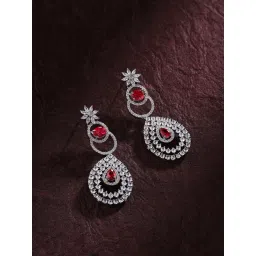 Priyaasi Silver-Plated American Diamond and Ruby Stones Style Dangler Earrings-picture-15