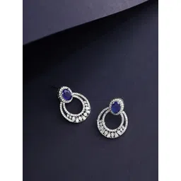 Priyaasi Silver-Plated American Diamond Studded Drop Earrings-picture-27
