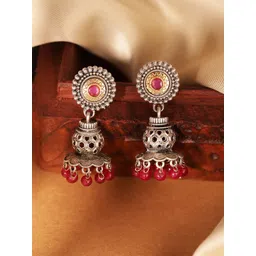 Priyaasi Silver Plated Artificial Stones and Beads Studded Contemporary Drop Earrings-picture-12