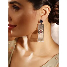Priyaasi Silver Plated Artificial Stones and Beads Studded Contemporary Drop Earrings-picture-14